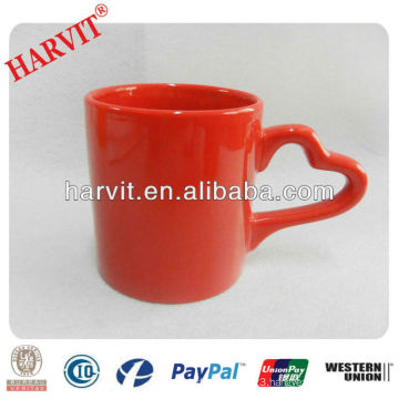 11oz straight coffee mug with heart handle /red glazed mugs